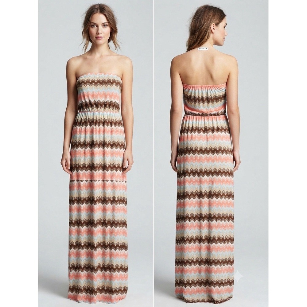 Y2K Rue 21 Womens Multicolor Chevron Stripe Strapless Long Tube Maxi Dress Sz M